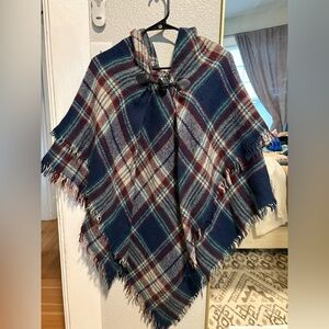Plaid Poncho with Toggle Closure -FREE w purchase